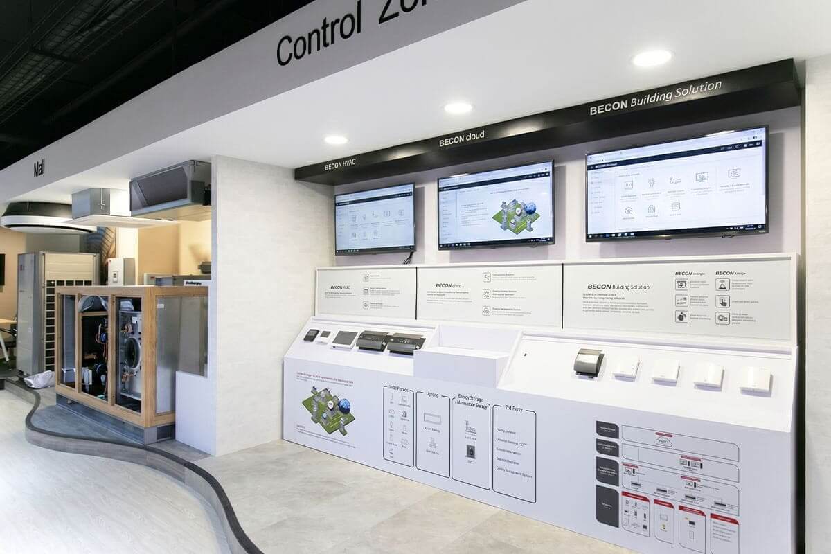 LG Electronics Showroom — custom command console and media wall