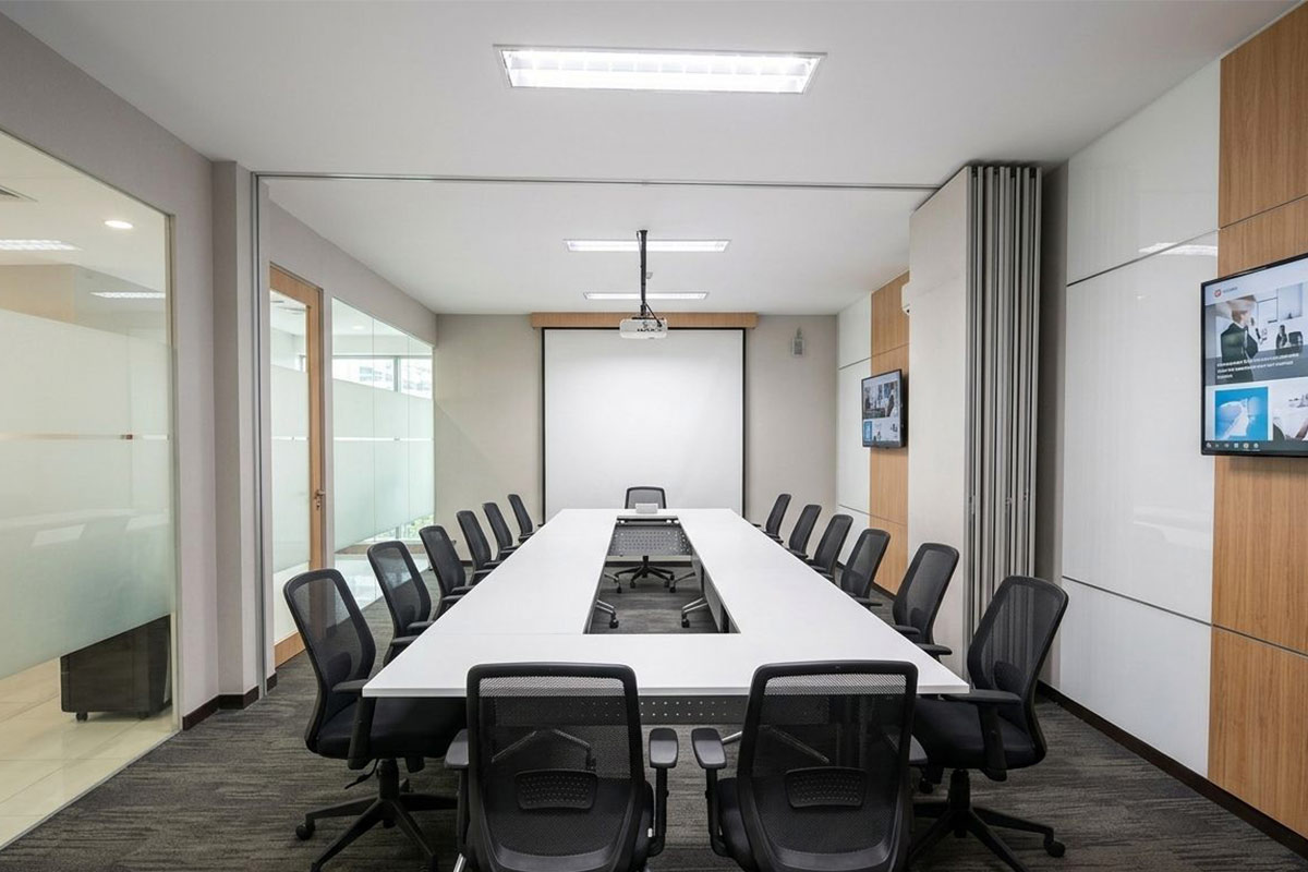 JTI — branded reception with green accent wall